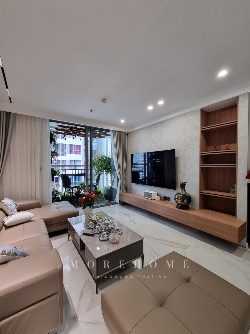 Việc thi công đá ốp vách tivi giúp tạo nên sự ấn tượng, sang trọng và cao cấp cho không gian.