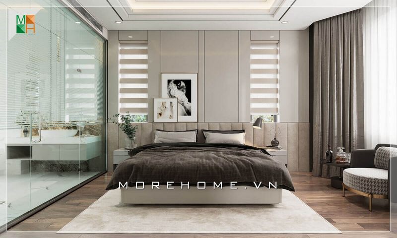 Một bức tranh đặt trên đầu giường làm cho căn phòng ngủ trở nên nổi bật và tinh tế hơn.